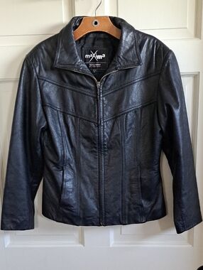 Wilsons Maxima Classic Genuine Leather Blk  Tailored Moto Edgy Y2k Zip Jacket